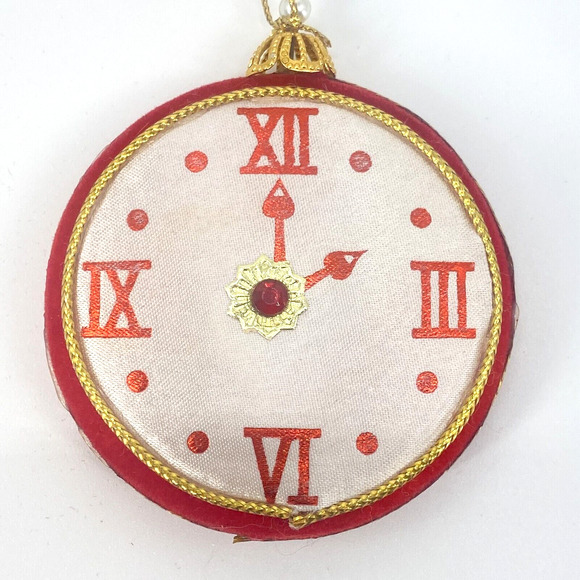 Vintage Frankel Clock Ornaments Red Green Felt 2-1/2 inches - Picture 2 of 15